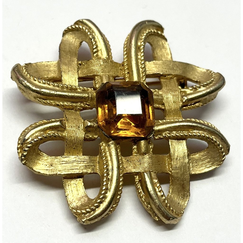 Vintage Brown Glass Stone Brooch Pin